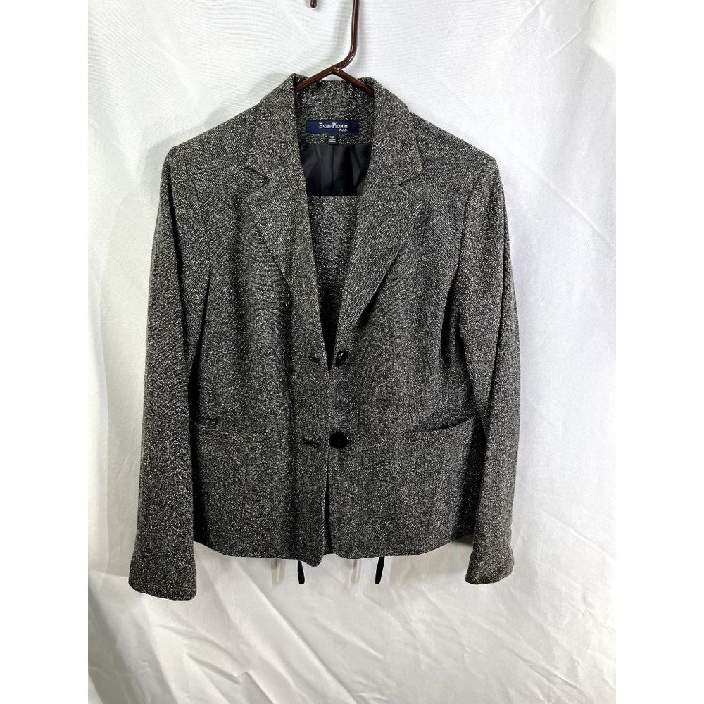 Evan-Picone 10P Black Tweed Look Pant Suit Blazer Work Professional Office